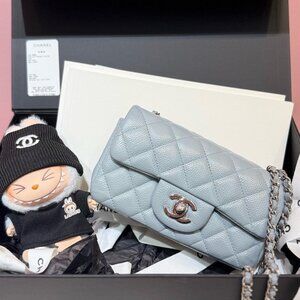Chanel CF Extra Mini – Grey Blue Quilted Caviar Leather, Rare Color